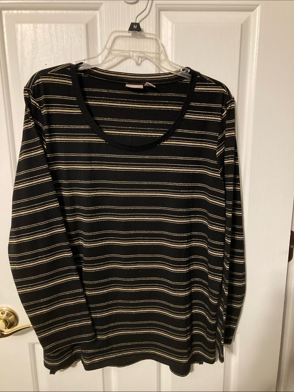 50% in 3+ bundle, Chico's Black Top with Gold Metallic Stripes, Chico's size 3